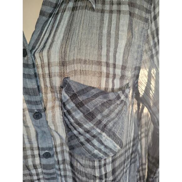 Lucky Blue Stripe Shirt Long Sleeve Button Up Semi Sheer Sz M - Picture 5 of 7